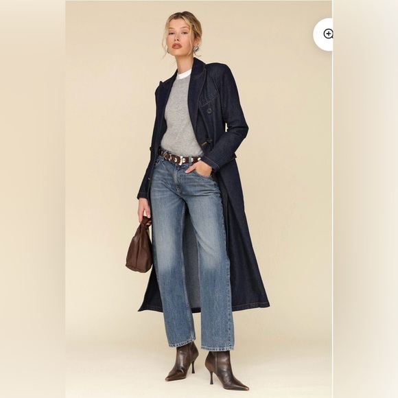 AVEC LES FILLES Tailored Double-Breasted Maxi, Denim Trench Coat, Sz. XS - Picture 15 of 16